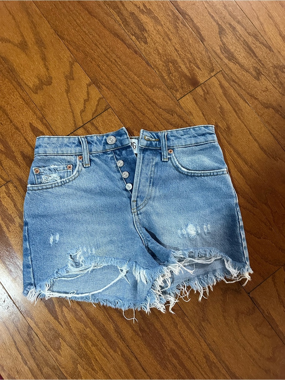 BDG Light Blue Distressed High-Rise Denim Shorts